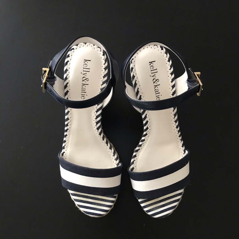 Nordstrom Kelly and Katie Strappy Nautical Cork Stripe Wedge Heel